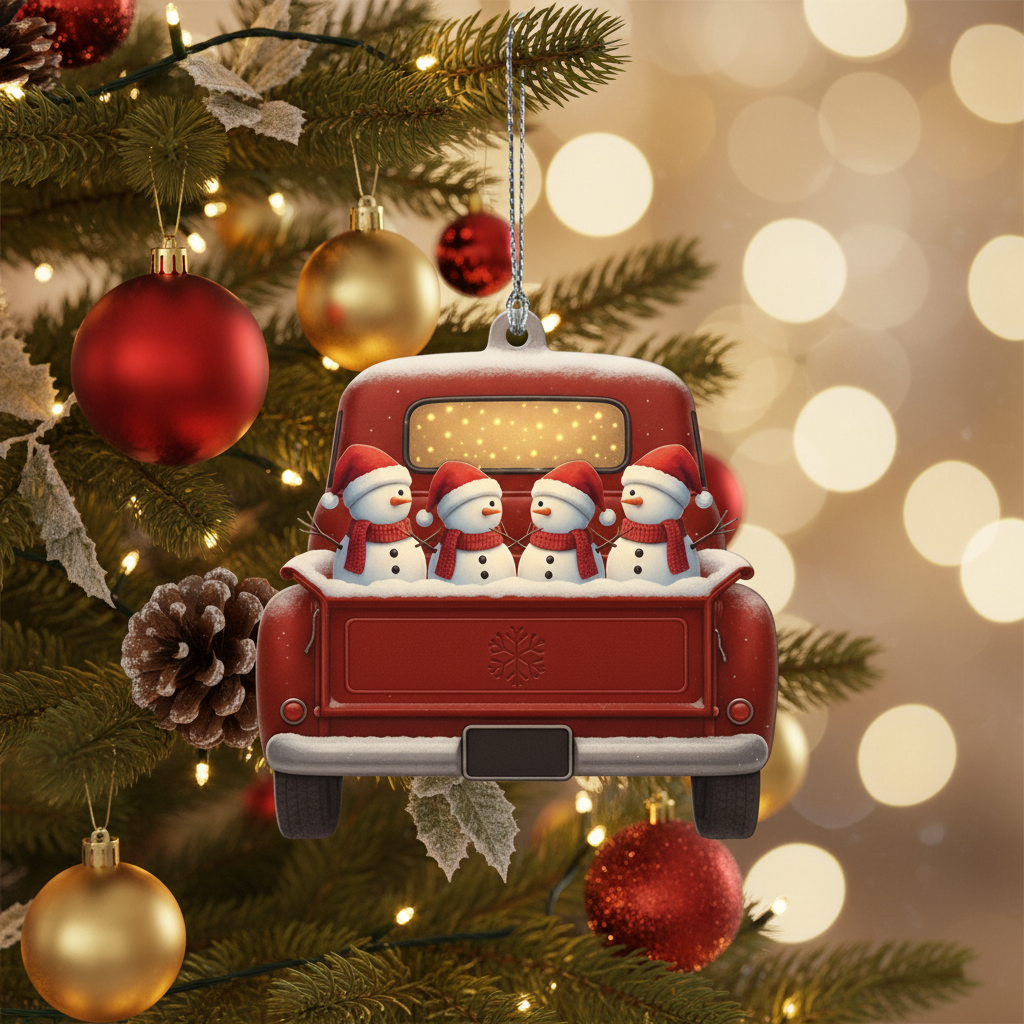 [2D FLAT ACRYLIC] Personalized Christmas Truck Ornament with Dog | Custom Holiday Decor & Trucker Gift