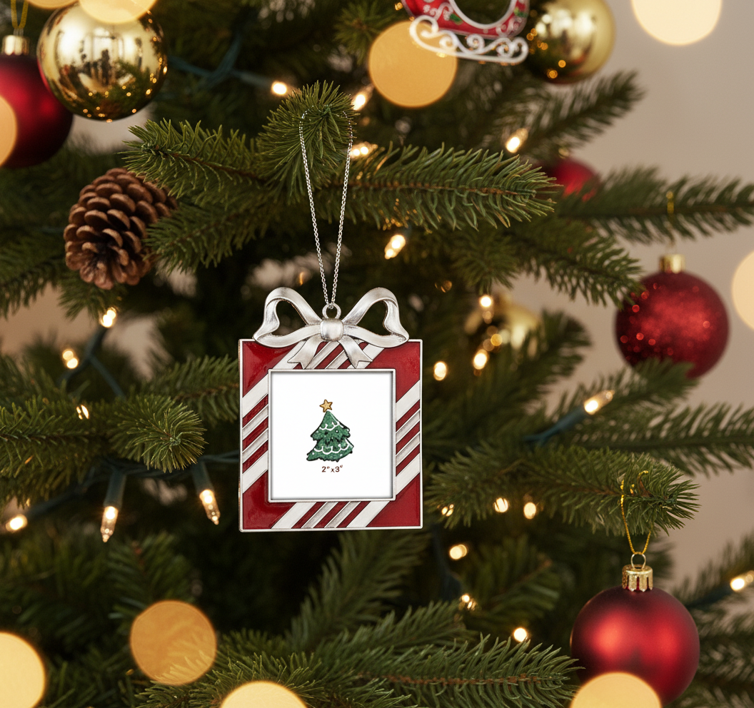[2D FLAT ACRYLIC] Sparkling Christmas Picture Frame Ornament – Holiday Keepsake Gift