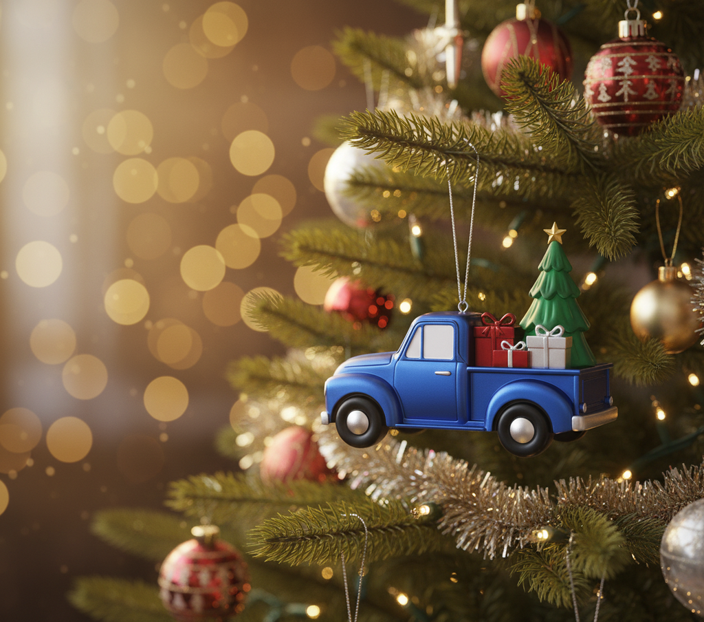 [2D FLAT ACRYLIC] Vintage Truck Christmas Ornament | Iron and Glass Farmhouse Holiday Decor
