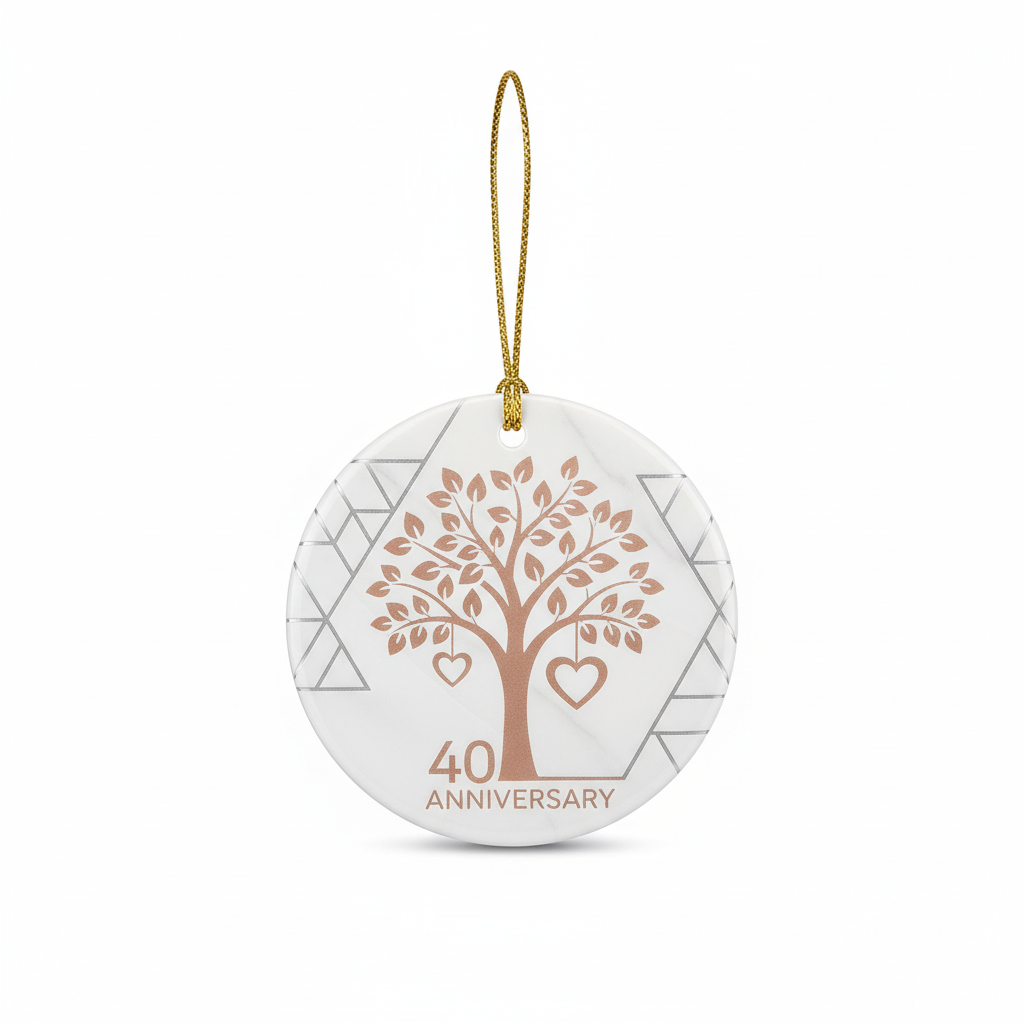 [2D FLAT ACRYLIC] 50th Golden Wedding Anniversary Heart Ornament – Ceramic Keepsake Gift for Couple