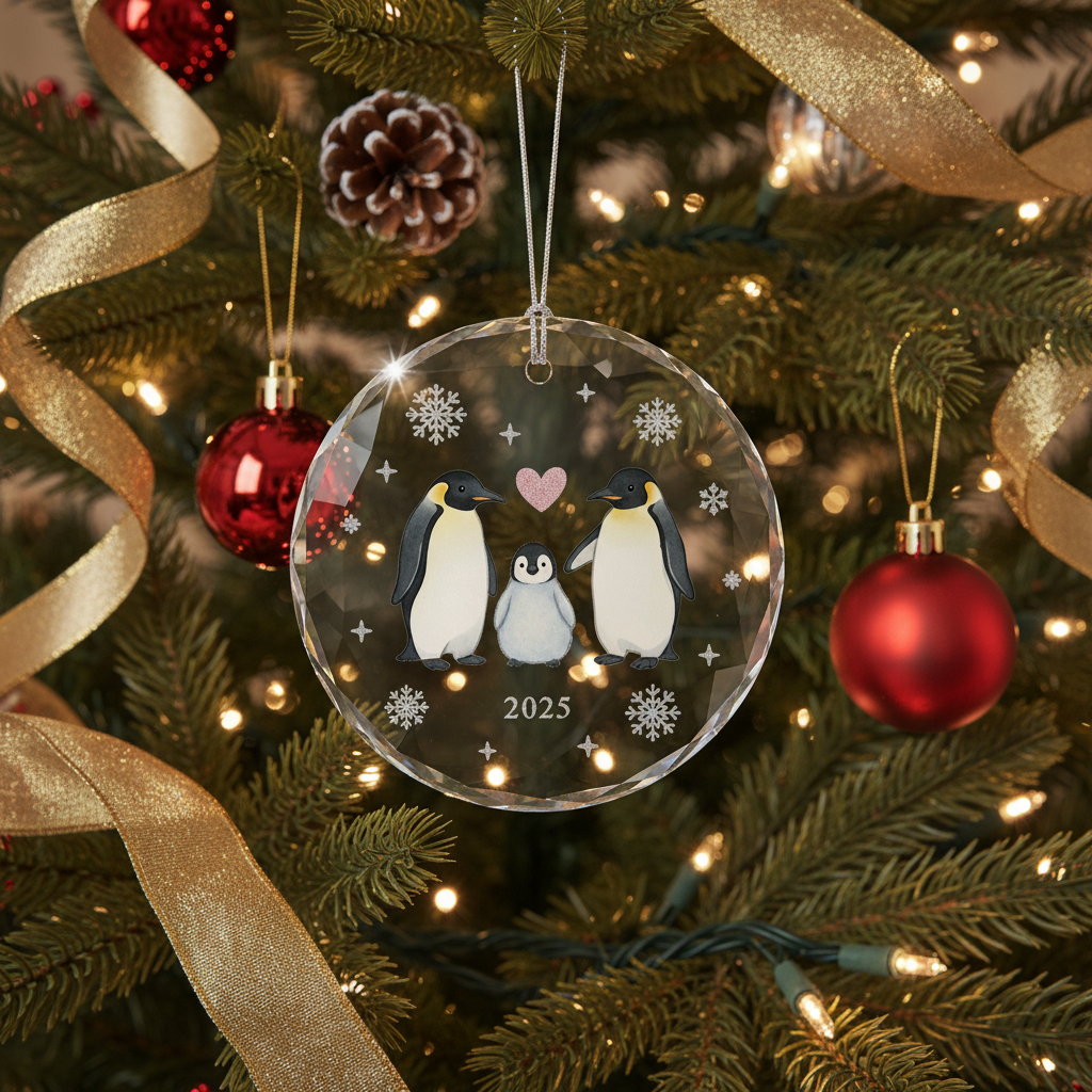 [2D FLAT ACRYLIC] Baby's First Christmas Ornament 2025 | Family of 3 Keepsake Gift for New Parents