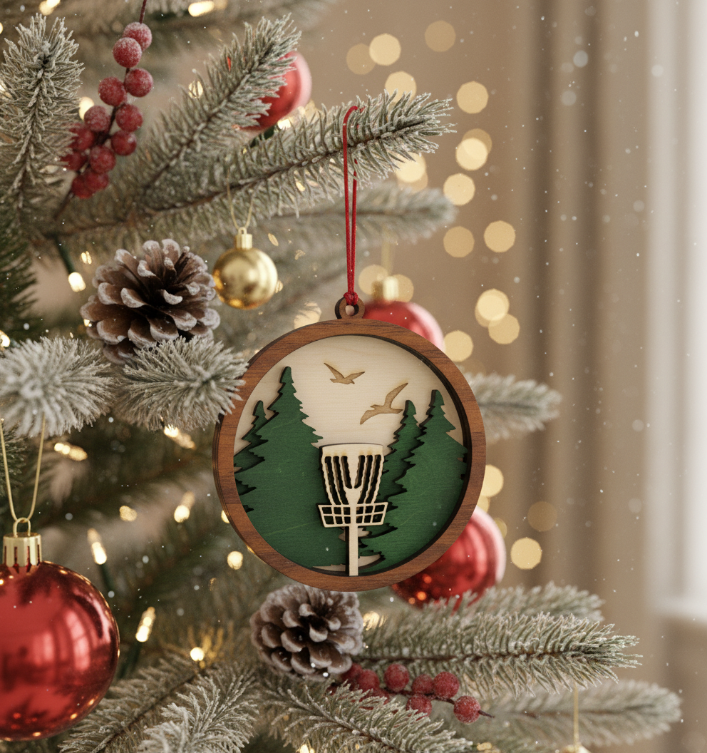 [2D FLAT ACRYLIC] Glowing Disc Golf Basket Ornament – Unique Gift for Disc Golfers