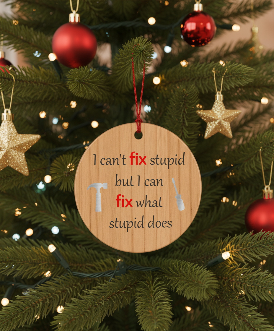 [2D FLAT ACRYLIC] Funny Mechanic & Carpenter Christmas Ornament | Humorous Handyman Holiday Decor Gift