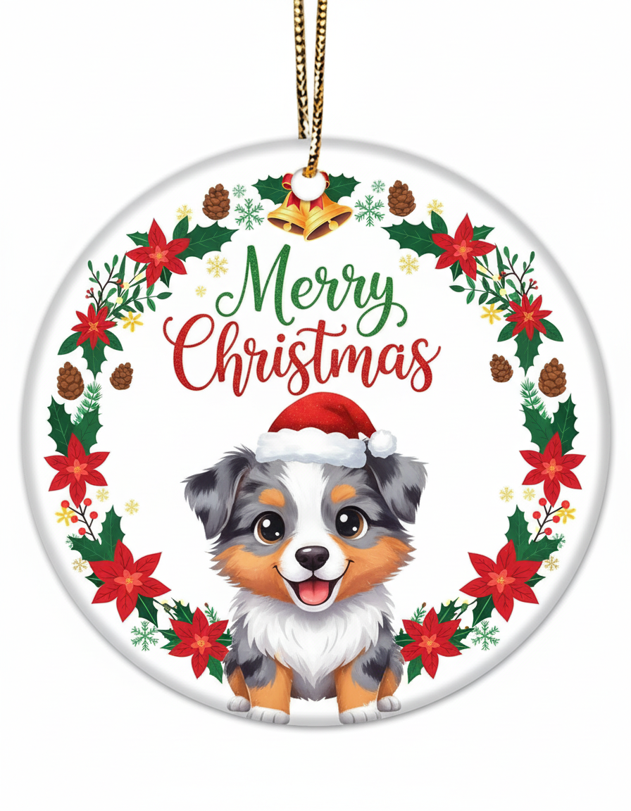 [2D FLAT ACRYLIC] Australian Shepherd Christmas Ornament | Double-Sided Aussie Dog Lover Gift