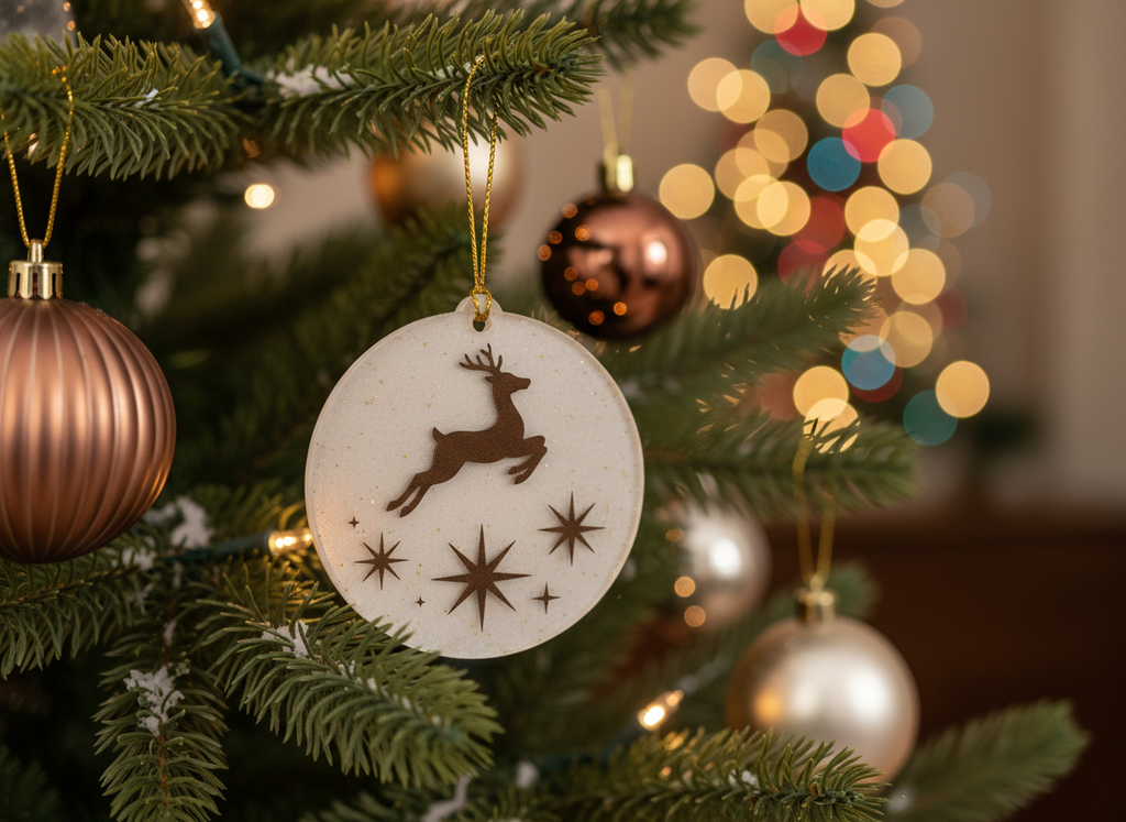 [2D FLAT ACRYLIC] Reindeer Christmas Ornament | Elegant Deer and Star Decoration | Holiday Tree Ornament 2025