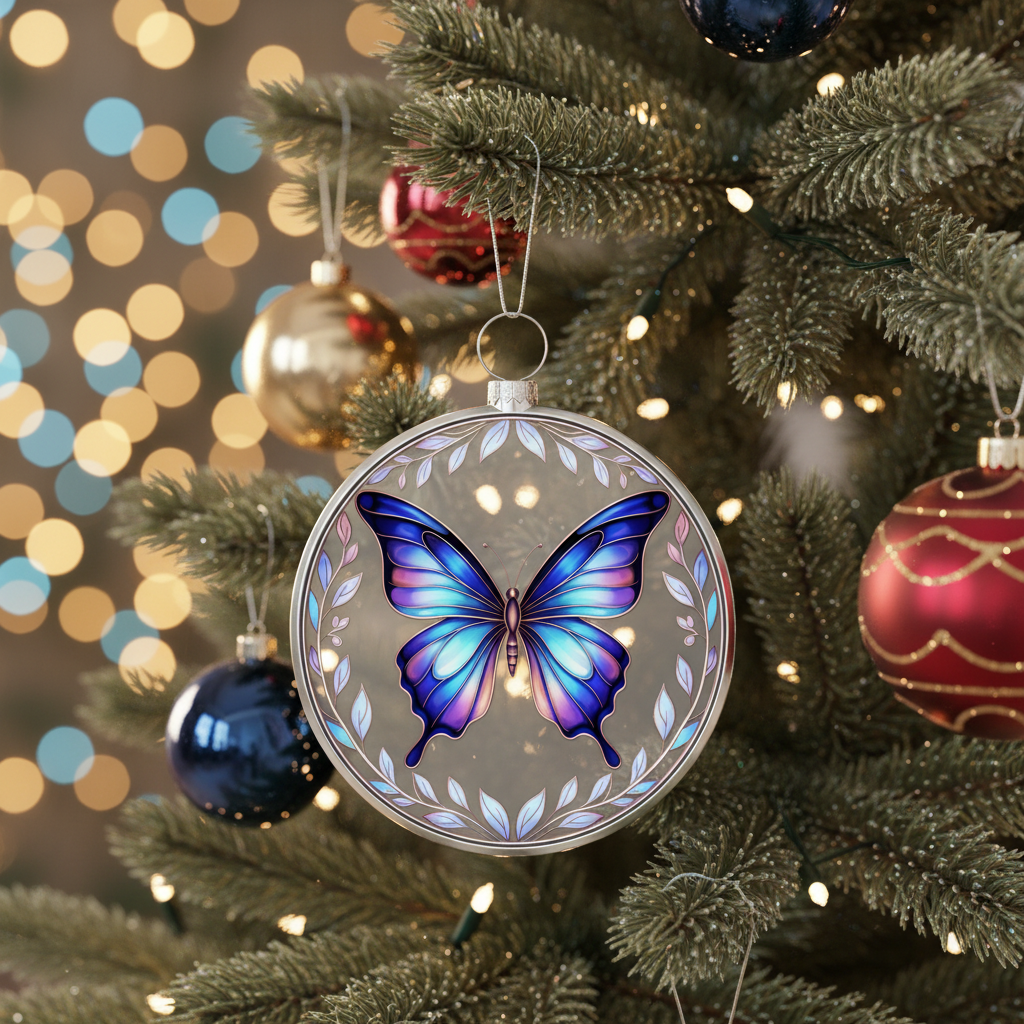 [2D FLAT ACRYLIC] Butterfly Stained Glass Ornament – Elegant Hanging Decoration for Your Christmas Tree | Perfect Holiday Keepsake Gift & Present Exchange Idea