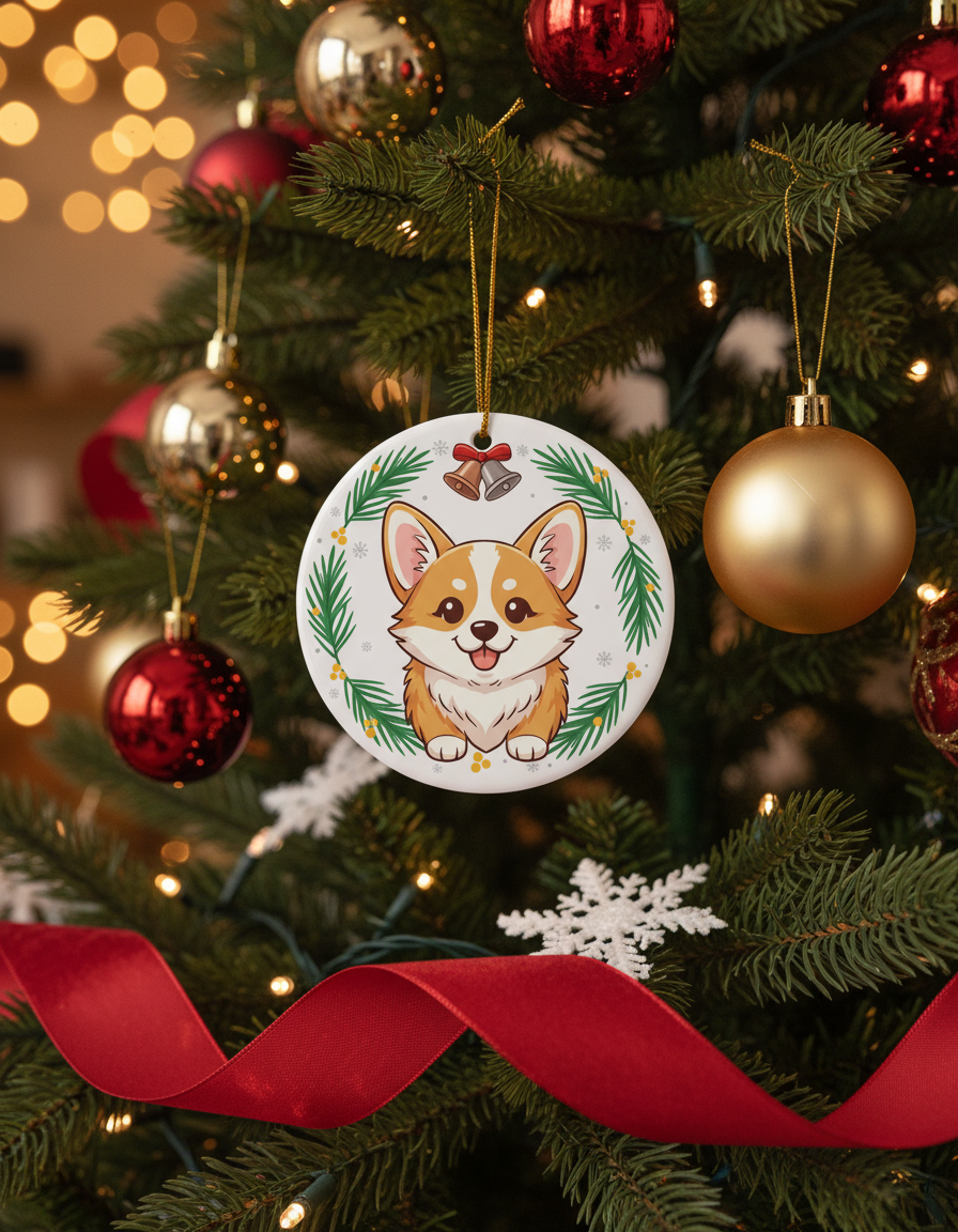 [2D FLAT ACRYLIC] Adorable Corgi Christmas Ornament | Double-Sided Acrylic Keepsake for Dog Lovers