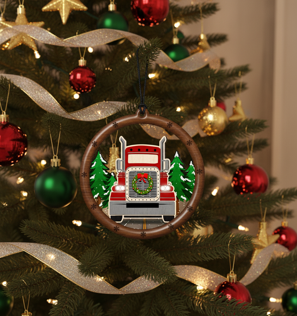 [2D FLAT ACRYLIC] Funny Truck Driver Christmas Ornament | Wooden Holiday Decor & Trucker Gift