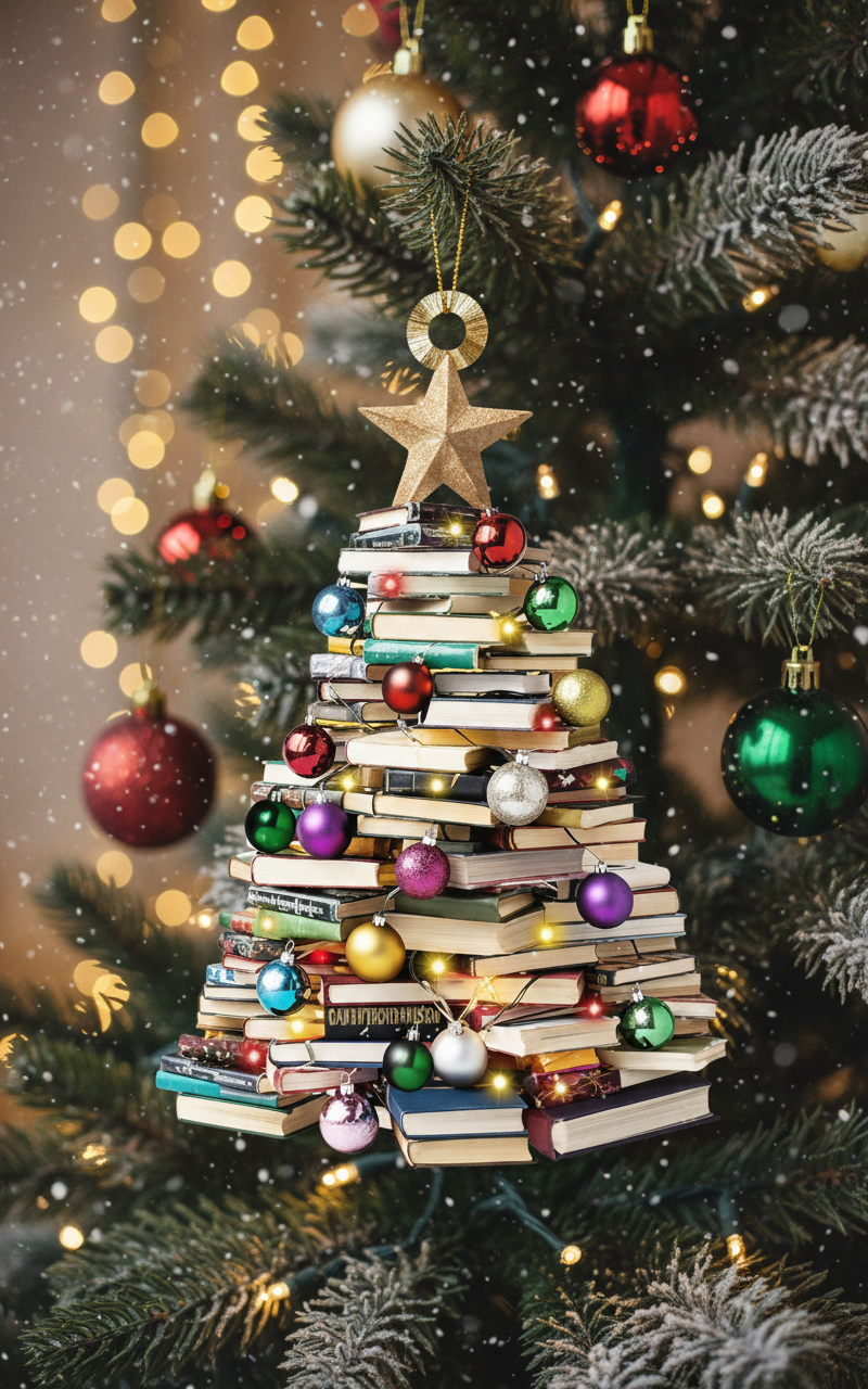 [2D FLAT ACRYLIC] Book Tree Christmas Ornament – Decoration for Book Lovers