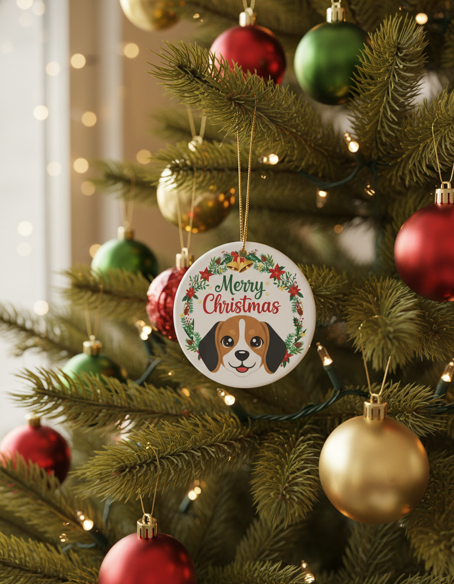 [2D FLAT ACRYLIC] Beagle Christmas Ornament | Double-Sided Acrylic Dog Lover Keepsake Gift
