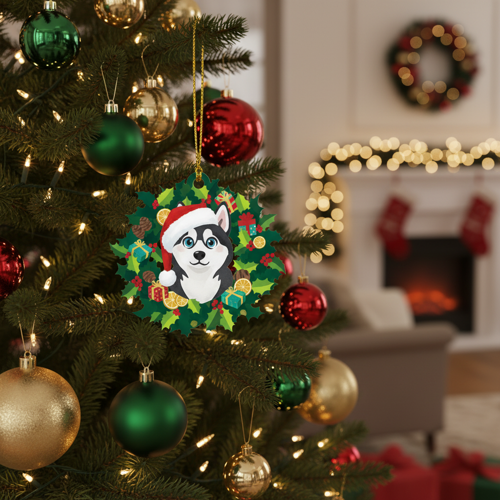 [2D FLAT ACRYLIC] Alaskan Malamute Christmas Ornament – Festive Dog Lover Keepsake Gift