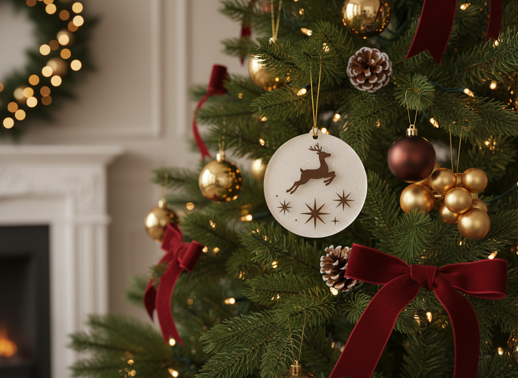 [2D FLAT ACRYLIC] Reindeer Christmas Ornament | Elegant Deer and Star Decoration | Holiday Tree Ornament 2025