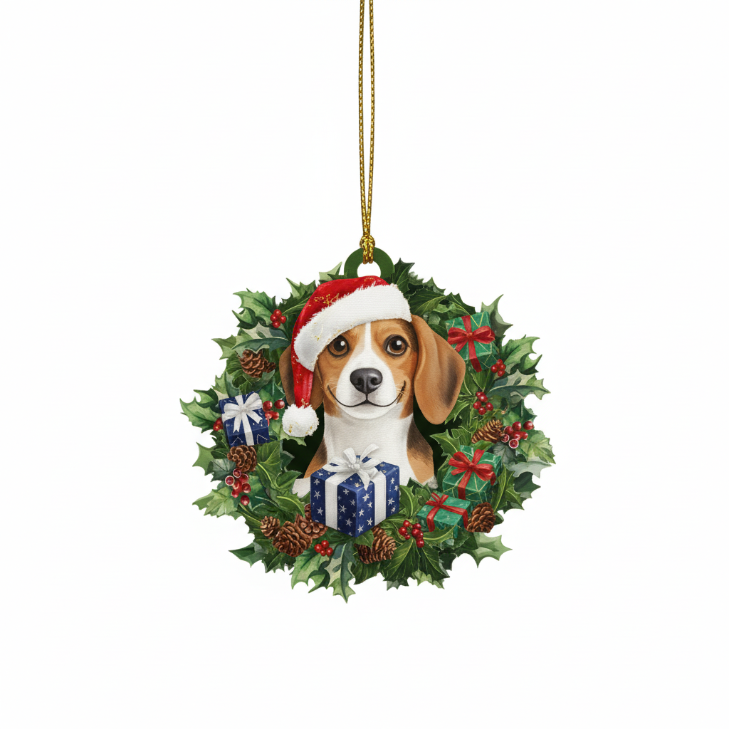 [2D FLAT ACRYLIC] Charming Beagle Dog Christmas Ornament – Festive Pet Lover Keepsake