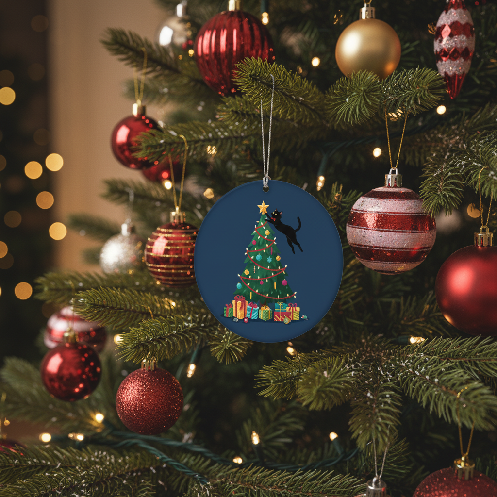 [2D FLAT ACRYLIC] Black Cat Christmas Ornament 2025 | Keepsake Holiday Gift for Cat Lovers