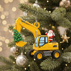 [2D FLAT ACRYLIC] Personalized Excavator Christmas Ornament with Santa – Custom Construction Truck Gift for Boys & Builders | Cute 2D Flat Holiday Decoration