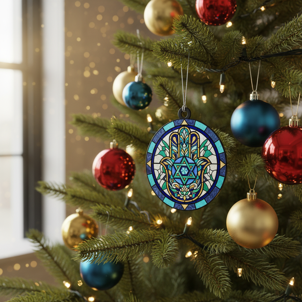 [2D FLAT ACRYLIC] Personalized Interfaith Hanukkah Christmas Ornament – Custom Family Keepsake