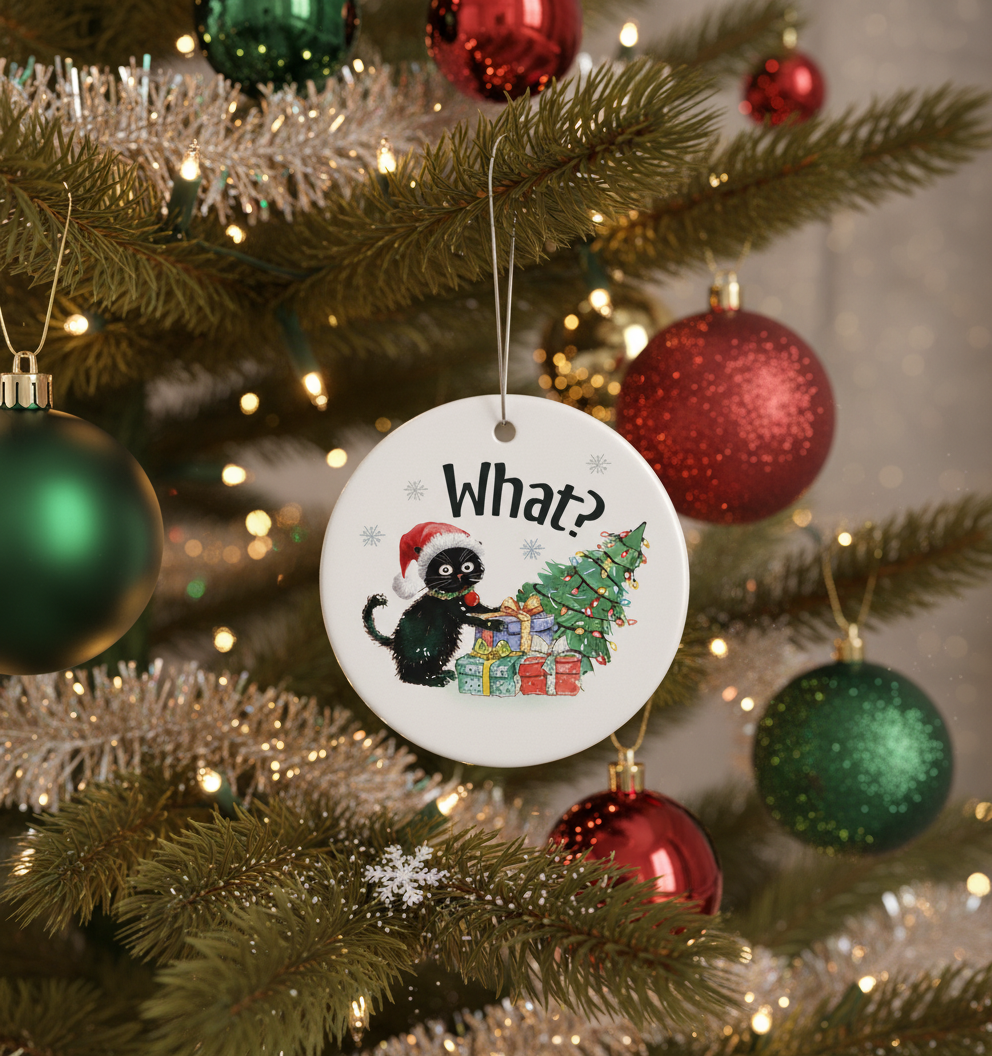 [2D FLAT ACRYLIC] Adorable Black Cat Christmas Ornament | Keepsake Holiday Gift for Cat Lovers
