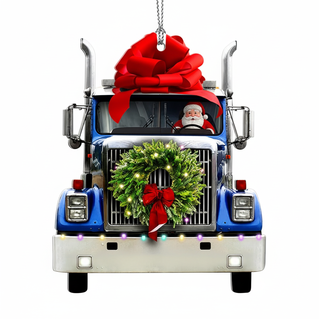 [2D FLAT ACRYLIC] Personalized Trucker Christmas Ornament | Ceramic Truck Driver Gift