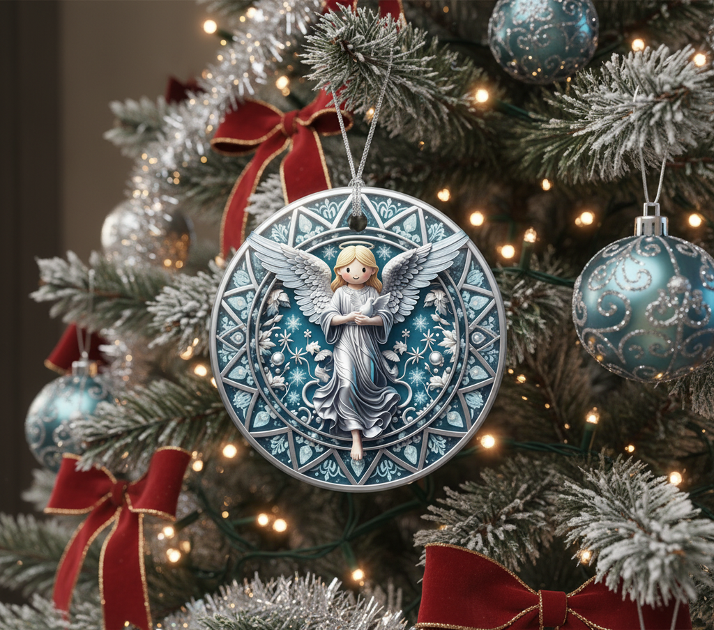 [2D FLAT ACRYLIC] Personalized Angel Christmas Ornament – Custom Ceramic Holiday Keepsake Gift