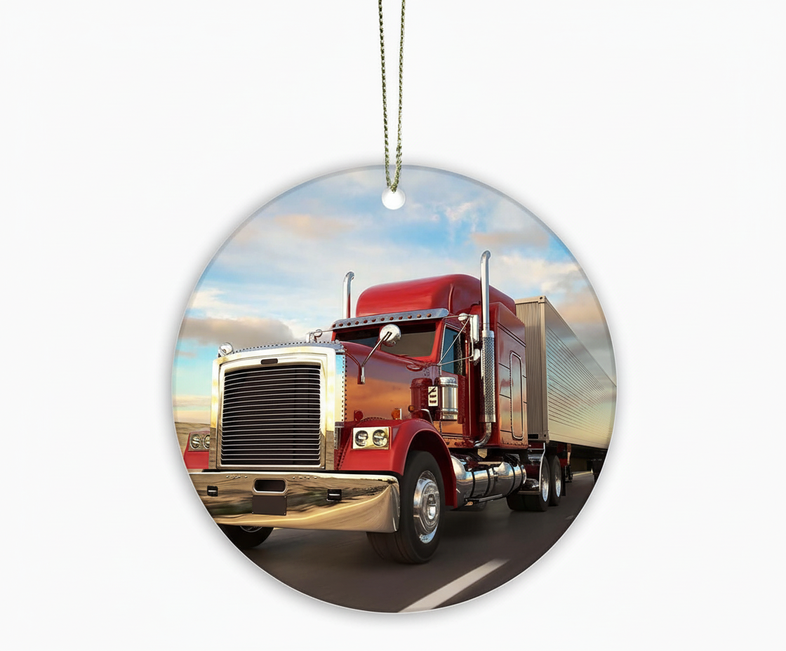 [2D FLAT ACRYLIC] Funny Truck Driver Christmas Ornament | Wooden Holiday Decor & Trucker Gift