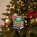 [2D FLAT ACRYLIC] Floral Book & Tea Acrylic Ornament – Charming Gift for Book Lovers