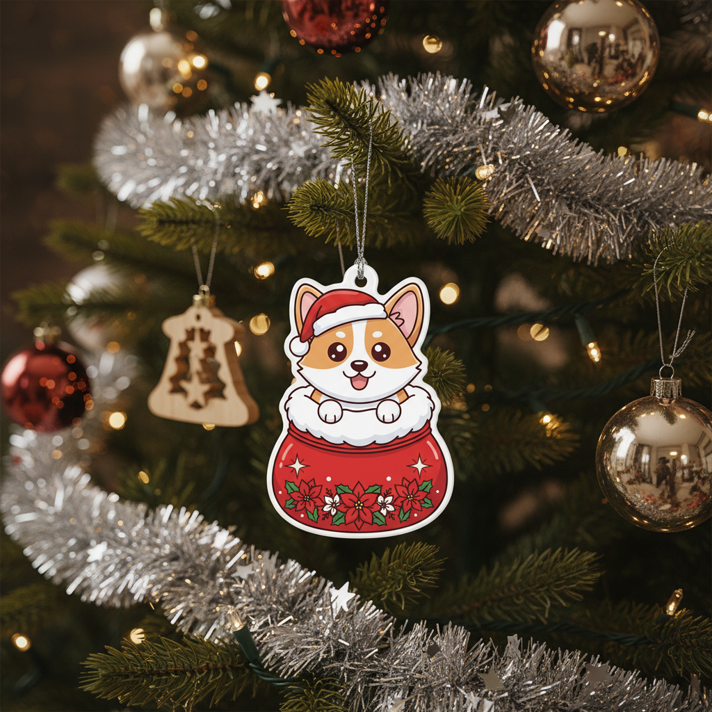 [2D FLAT ACRYLIC] Adorable Corgi Christmas Ornament – Festive Dog Lover Keepsake Gift