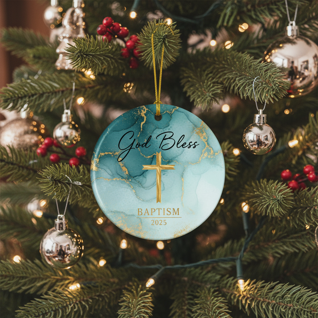 [2D FLAT ACRYLIC] Boy's Baptism Christening Ornament 2025 – Religious Keepsake Gift