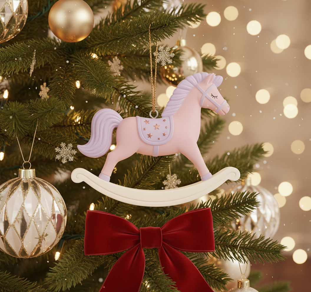 [2D FLAT ACRYLIC] Baby Girl's First Christmas Rocking Horse Ornament 2025 – Hallmark Keepsake Gift