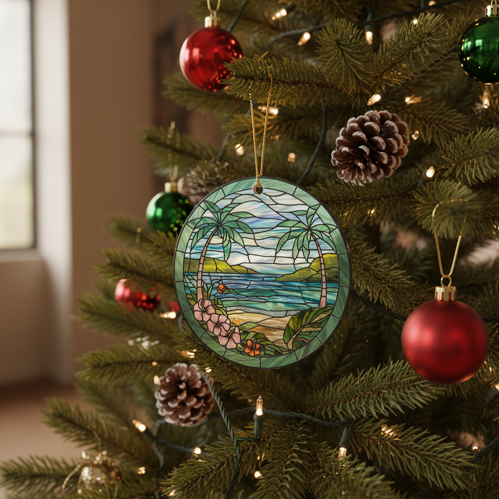 [2D FLAT ACRYLIC] Stunning Hawaii Christmas Ornament – Faux Stained Glass Ceramic Keepsake