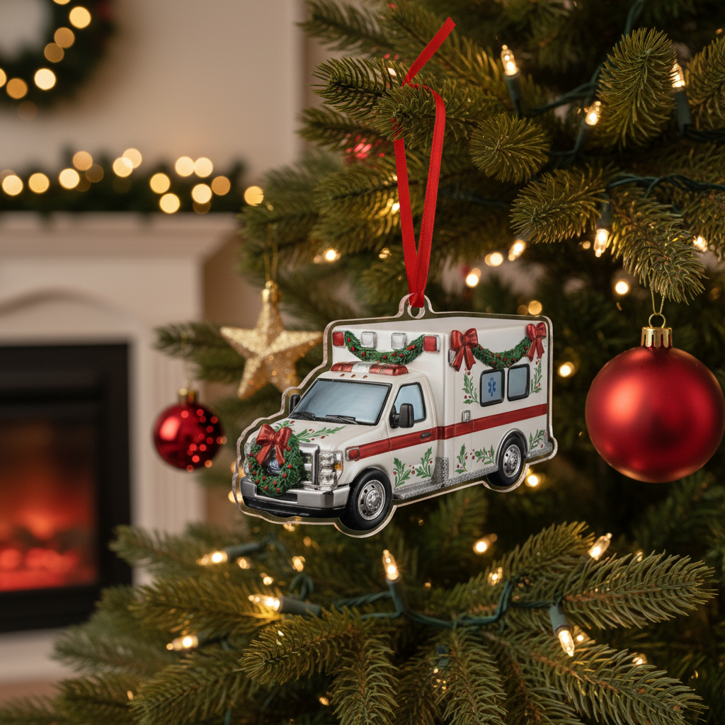 [2D FLAT ACRYLIC] Ambulance Christmas Ornament – Unique Holiday Gift for Paramedics & EMTs