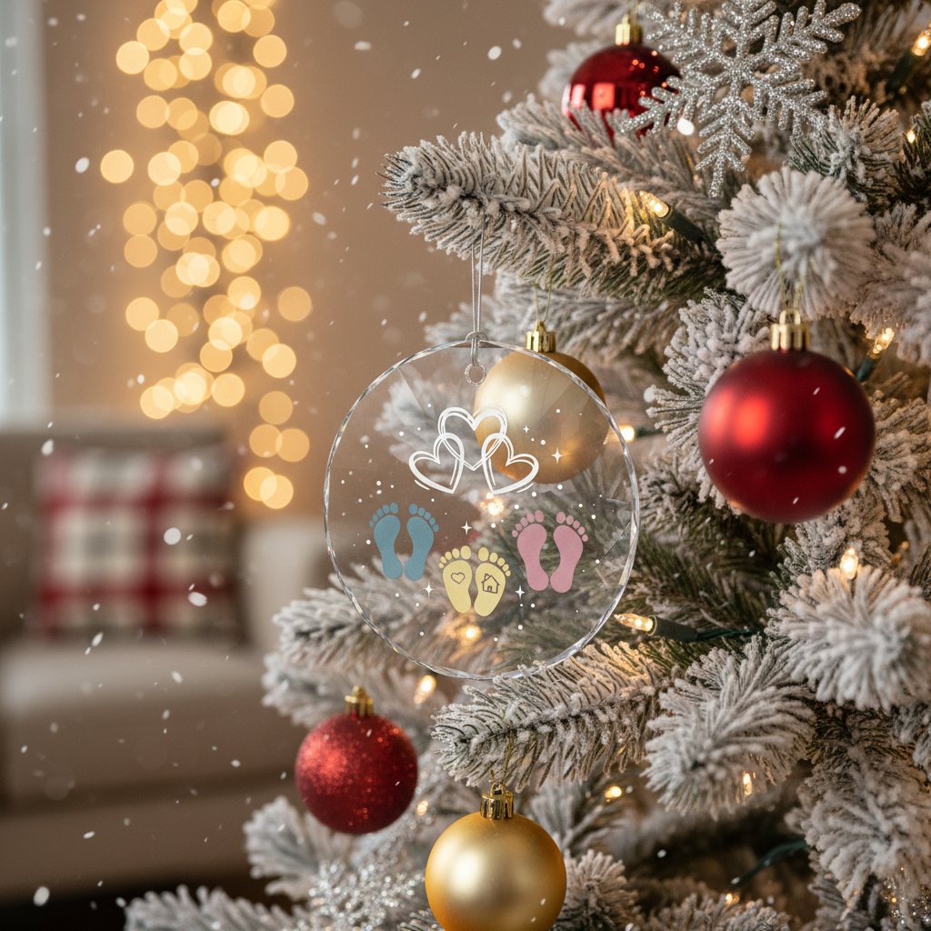 [2D FLAT ACRYLIC] Baby's First Christmas Ornament | Family of Three Keepsake Gift for New Parents