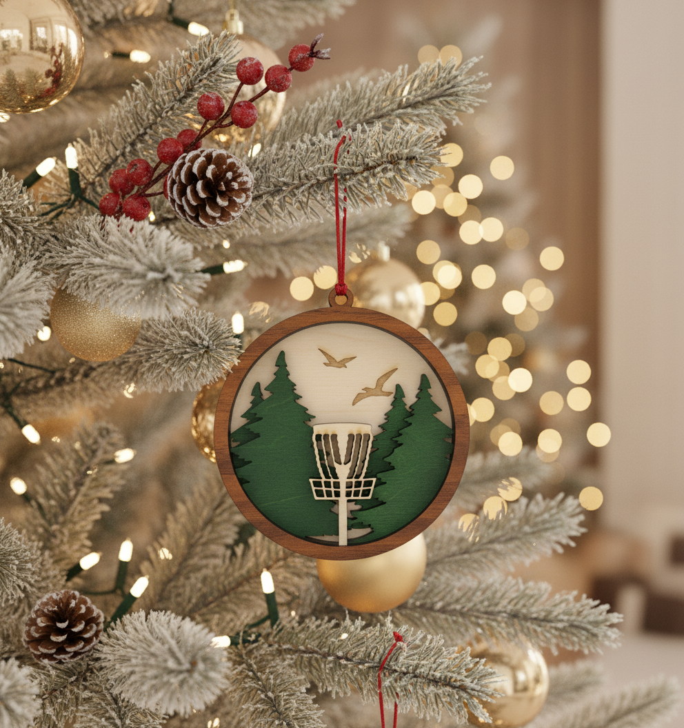 [2D FLAT ACRYLIC] Glowing Disc Golf Basket Ornament – Unique Gift for Disc Golfers