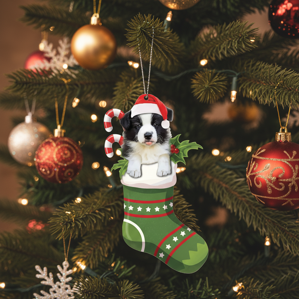 [2D FLAT ACRYLIC] Border Collie Christmas Ornament | Festive Holiday Decor for Dog Lovers