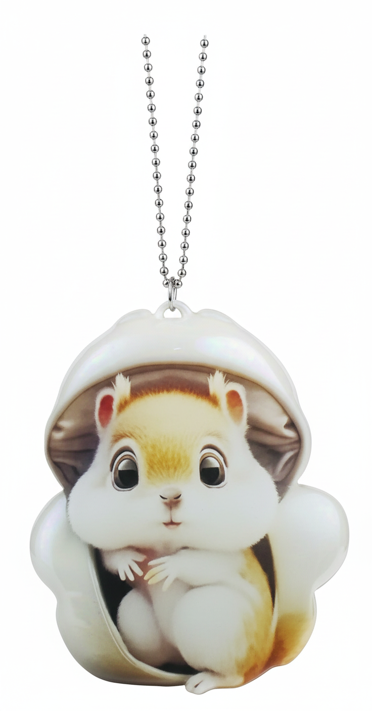 [2D FLAT ACRYLIC] Adorable Squirrel Car Hanging Ornament – 2D Acrylic Charm for Rearview Mirror & Decor