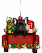 [2D FLAT ACRYLIC] Black French Bulldog Christmas Ornament | Frenchie Red Car Holiday Decor Gift