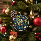 [2D FLAT ACRYLIC] Elegant Celtic Knot Wildflower Ceramic Ornament – Christmas Tree Decor