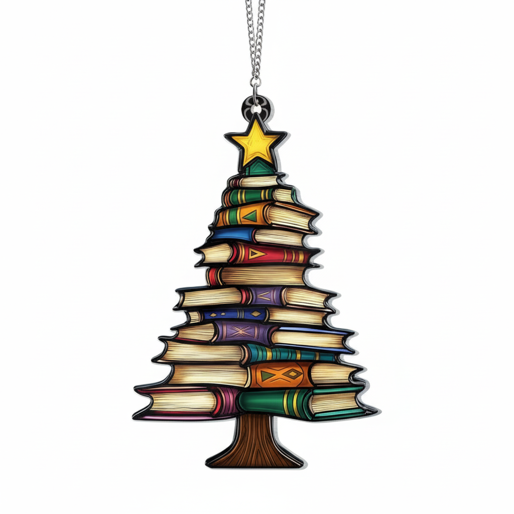 [2D FLAT ACRYLIC] Christmas Book Tree Acrylic Ornament – Unique Gift for Book Lovers
