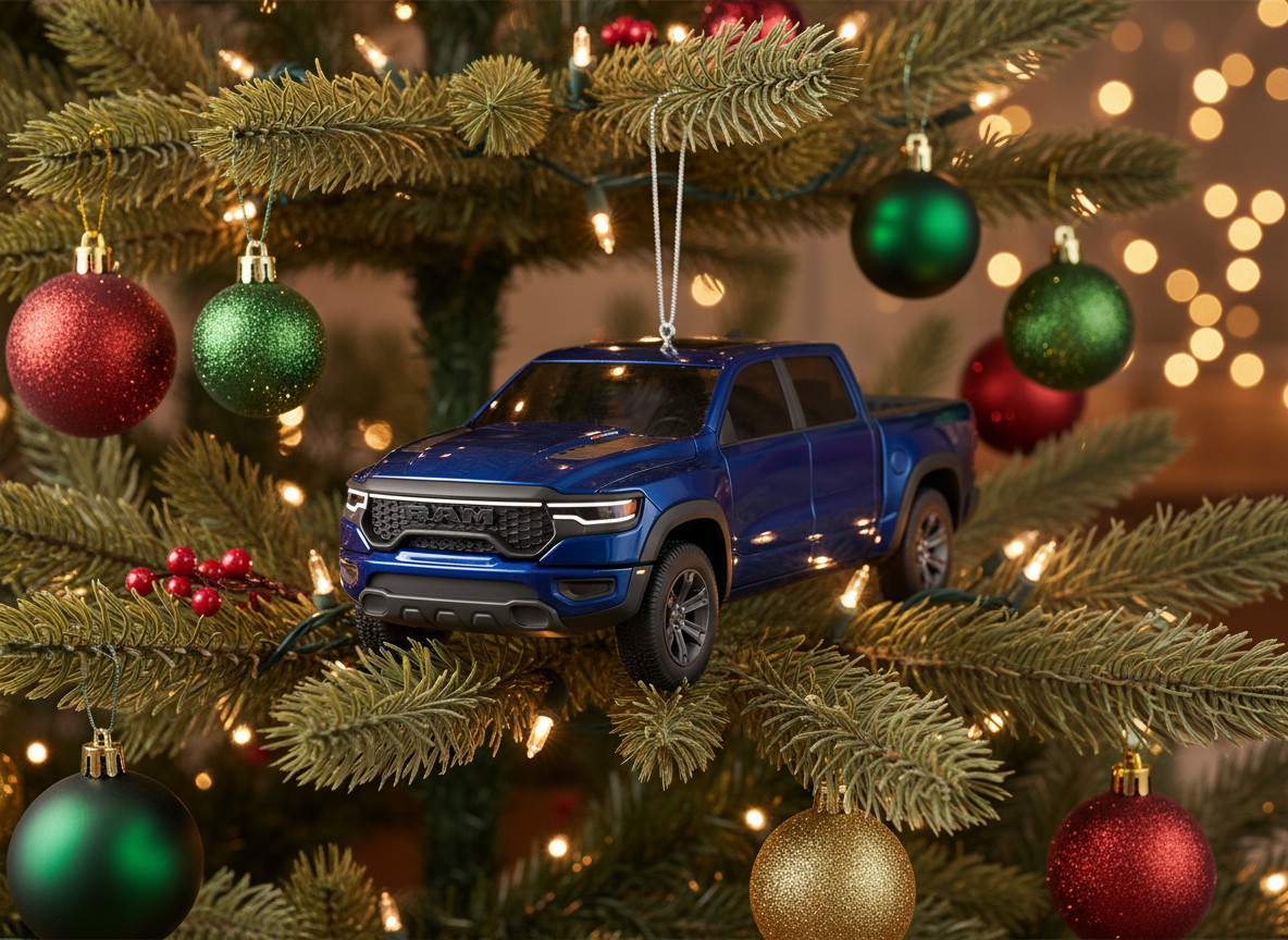 [2D FLAT ACRYLIC] Glass Dump Truck Christmas Ornament | Construction Vehicle Holiday Decor