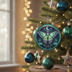 [2D FLAT ACRYLIC] Exquisite Luna Moth Stained Glass Style Ornament – Real Glass Holiday Decor