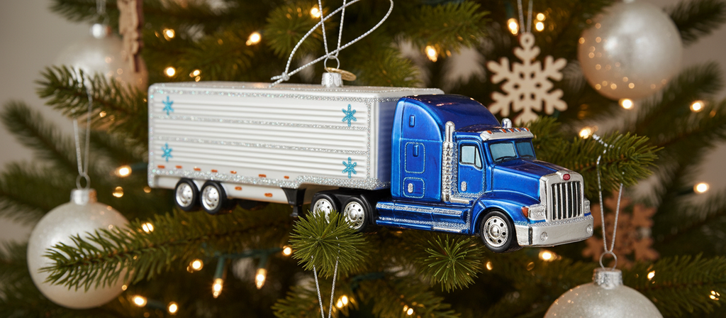 [2D FLAT ACRYLIC] Glass Blown Semi Truck Christmas Ornament | Old World Christmas Trucker Gift