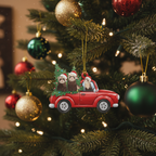 [2D FLAT ACRYLIC] Cute Ferret Red Truck Christmas Ornament – Holiday Decor & Pet Lover Gift