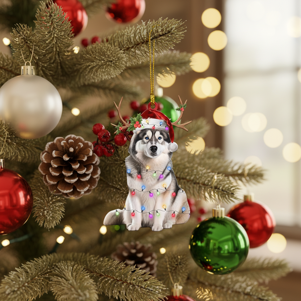 [2D FLAT ACRYLIC] Alaskan Malamute Christmas Ornament – Festive Holiday Decor & Dog Lover Gift