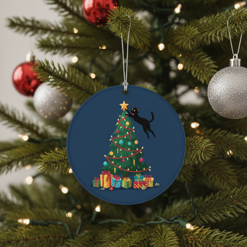 [2D FLAT ACRYLIC] Black Cat Christmas Ornament 2025 | Keepsake Holiday Gift for Cat Lovers