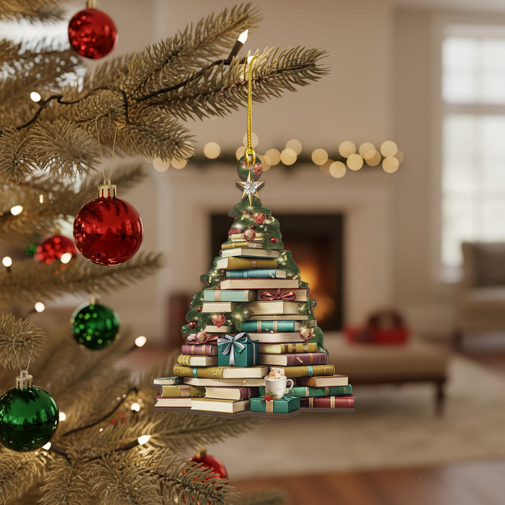 [2D FLAT ACRYLIC] Personalized Book Lover Ornament – Retro Christmas Gift for Readers