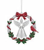 [2D FLAT ACRYLIC] 2025 Christmas Wreath Ornament with Spinning Angel – Metal Holiday Keepsake