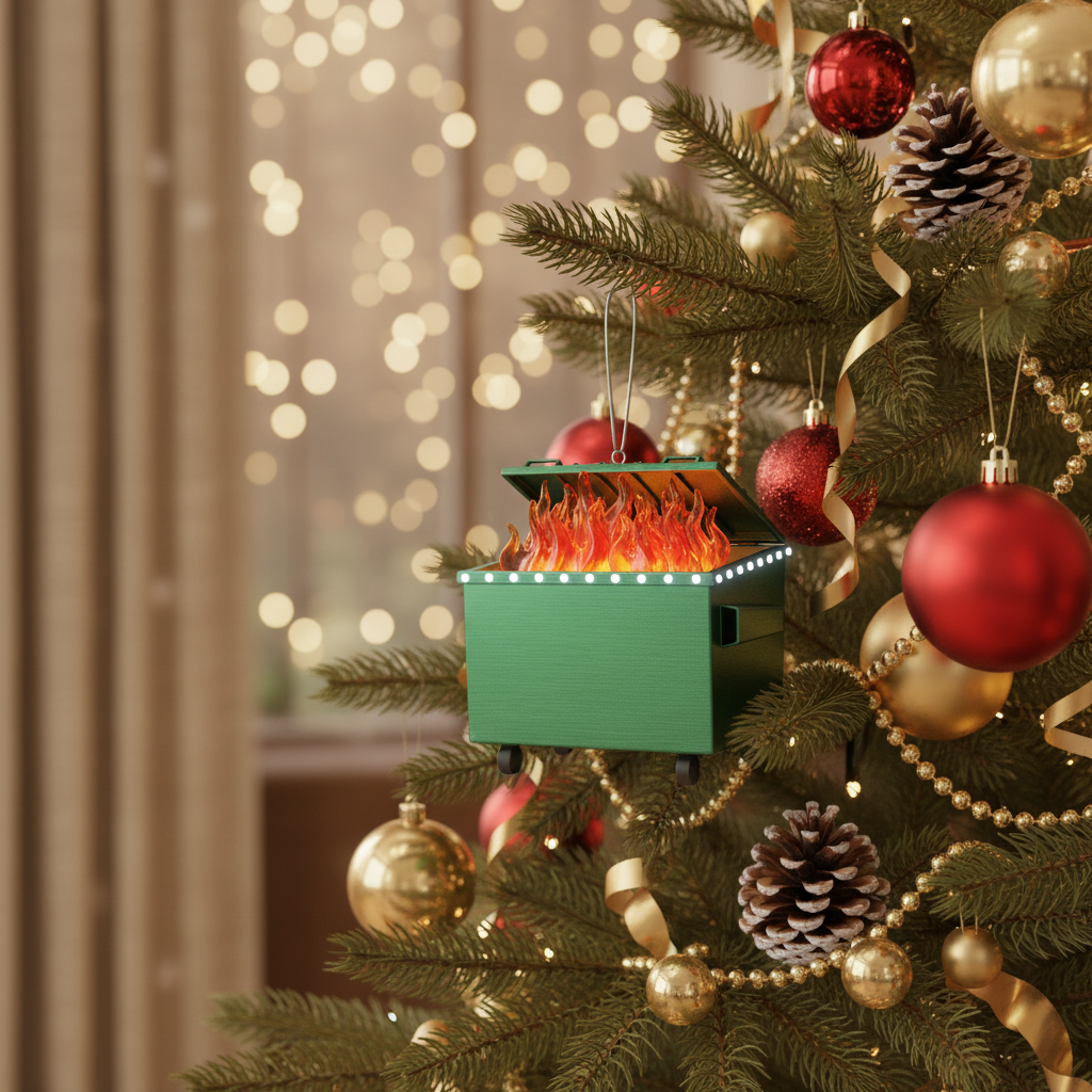 [2D FLAT ACRYLIC] Dumpster Fire Ornament 2025 – Funny Christmas Gag Gift for Friends