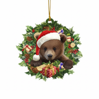 [2D FLAT ACRYLIC] Brown Bear Christmas Ornament – Festive Holiday Decor & Car Accessory