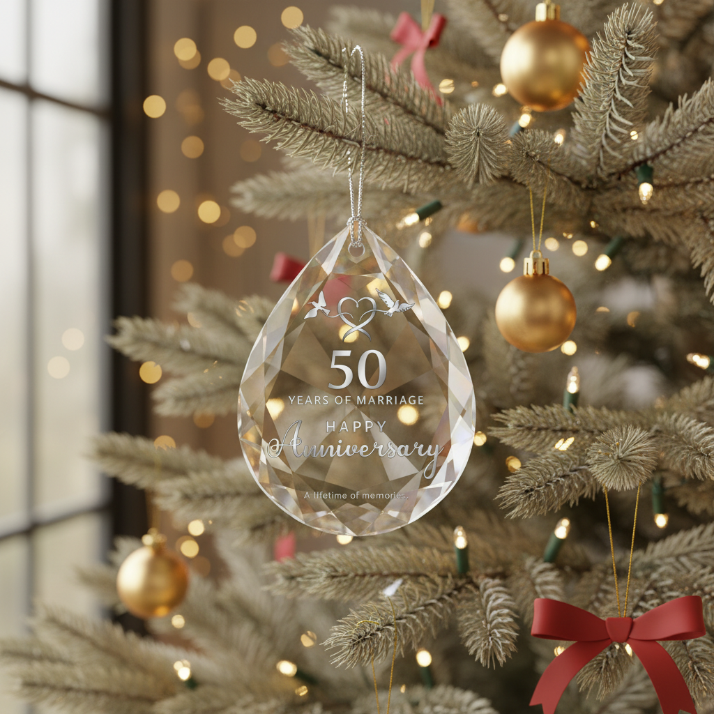 [2D FLAT ACRYLIC] 50th Golden Anniversary Glass Ornament – Keepsake Gift for Couples