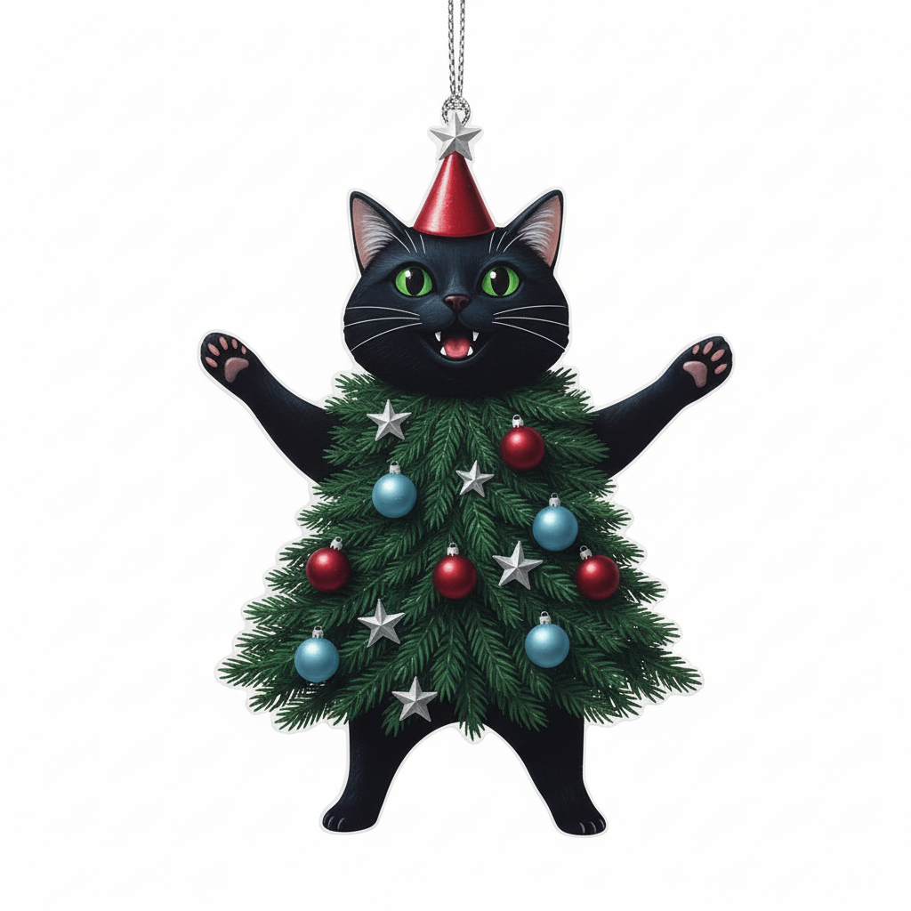 [2D FLAT ACRYLIC] Adorable Black Cat Christmas Ornament | Festive Holiday Decor & Unique Gift for Cat Lovers
