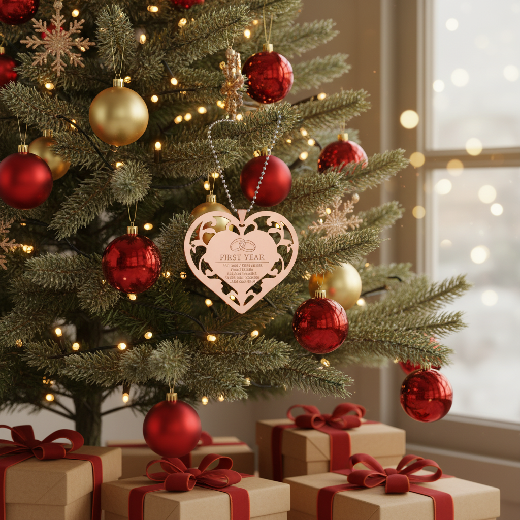 [2D FLAT ACRYLIC] 1st Anniversary Heart-Shaped Ornament – Romantic Steel Keepsake Gift for Couples